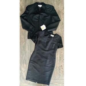 VTG Shomi by M Shor 100% Silk Black Midi Dress Blazer Set Petites Womens Size 6